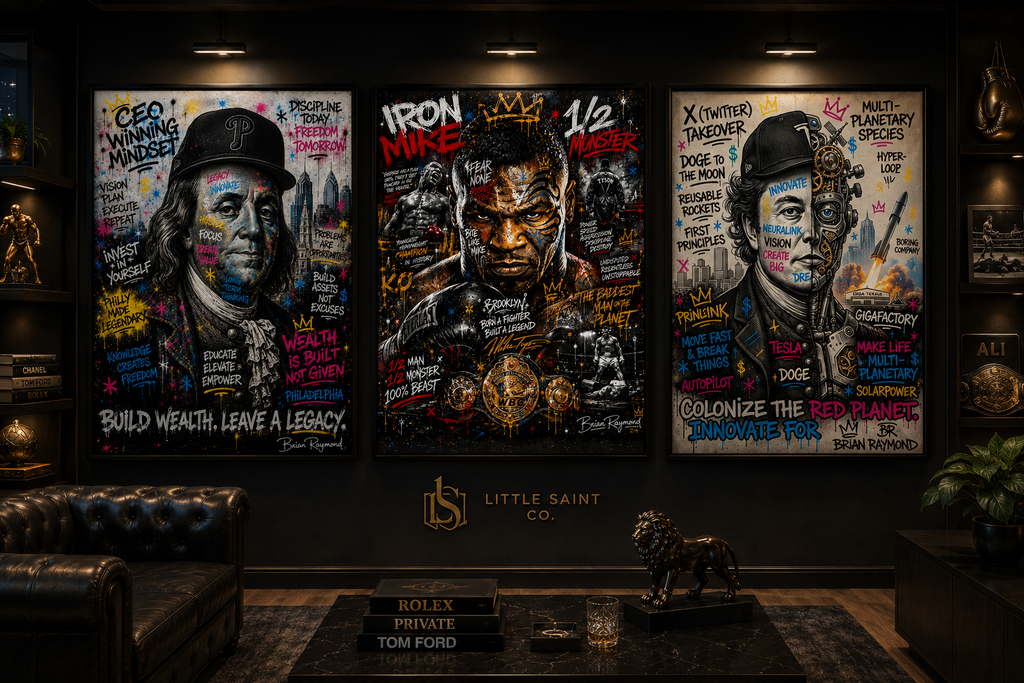 THE EMPIRE COLLECTION
One Collector. One Set. One Legacy.

Created as a single collection representing the three pillars of success:

Wealth. Discipline. Vision.

Three hand-signed 16” x 20” gallery-framed originals by Brian Raymond.