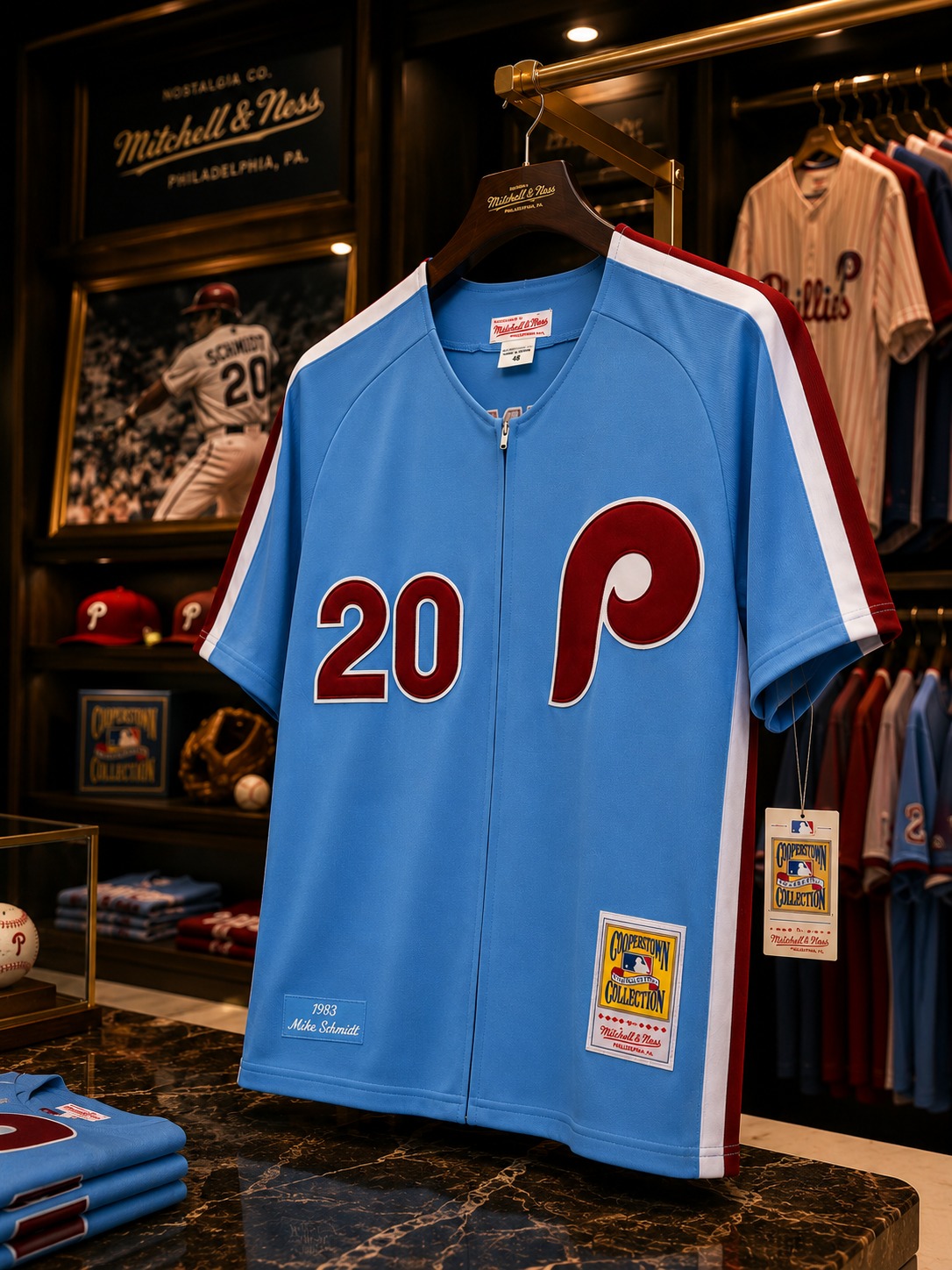 Mitchell & Ness Cooperstown Collection 1983 Mike Schmidt Philadelphia Phillies Authentic Road Jersey (Zip-Front Version) Size 48